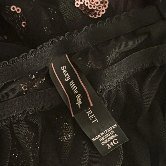 VICTORIA’S SECRET Sexy Little Things… Black Pink Ruffle Mesh Lingerie Corset 34C